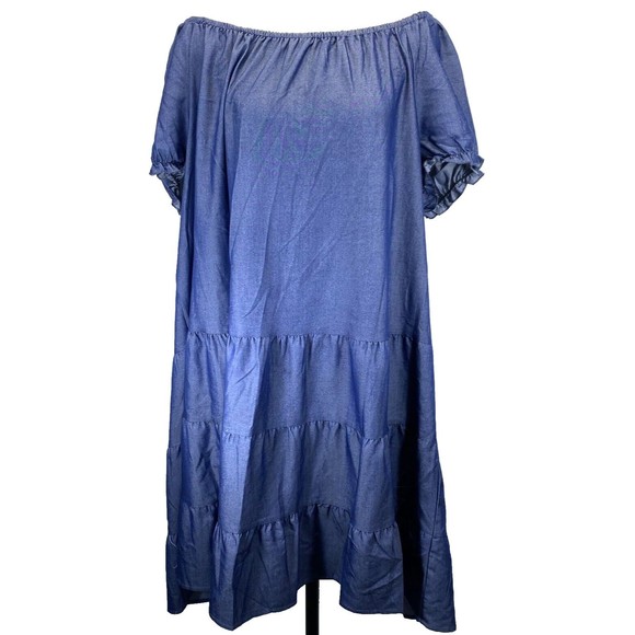 Mlle Gabrielle Dress Women Sz 2X Peasant Layered Rayon Blend Off Shoulder Blue** - Picture 1 of 9